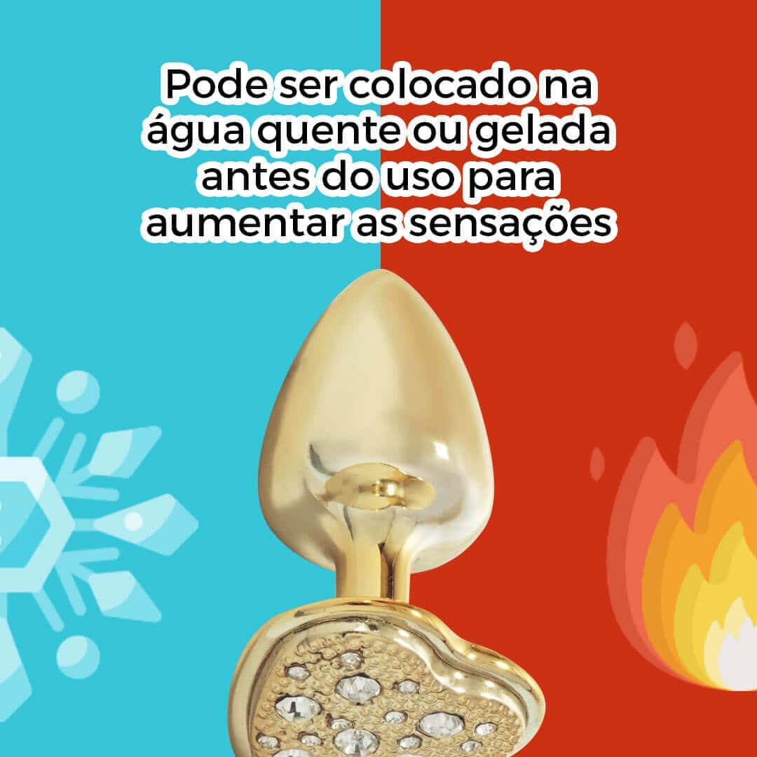 Plug Anal com Pedra de Coração Cravejada em Strass Dourado Feito em Metal - Imagem 9
