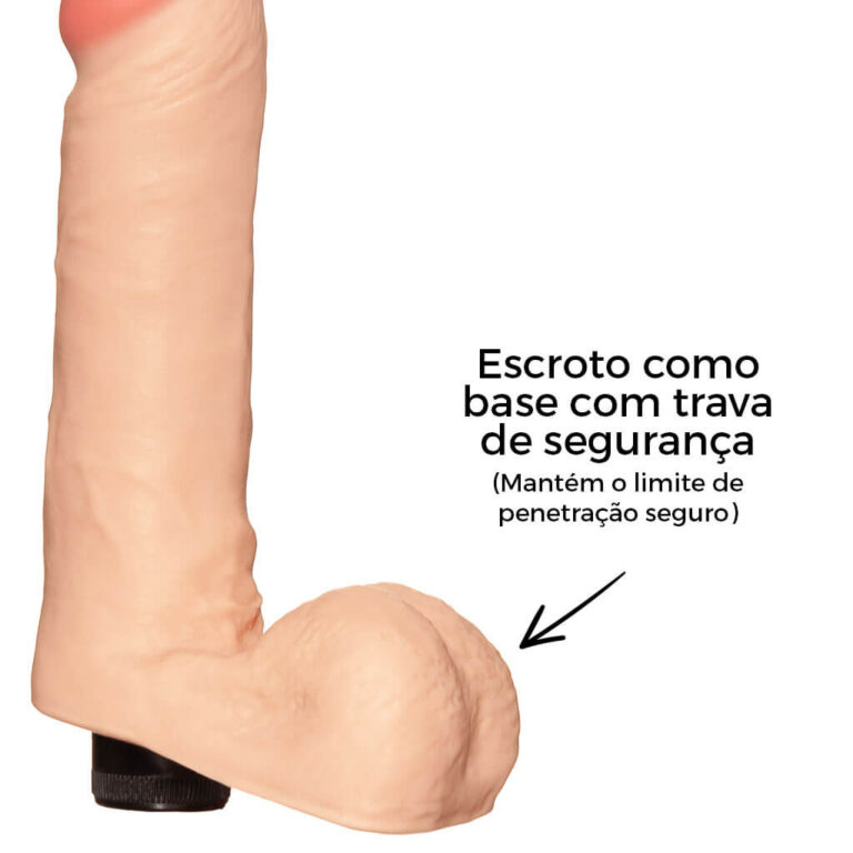 Pênis Médio 17cm x 4cm Realista Cyberskin Bege com Vibro e Escroto - Imagem 13