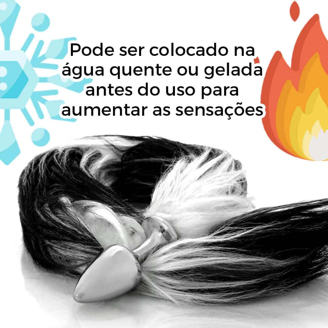 Plug Anal com Rabo Degrade Preto e Branco - Feito em Metal - Imagem 5