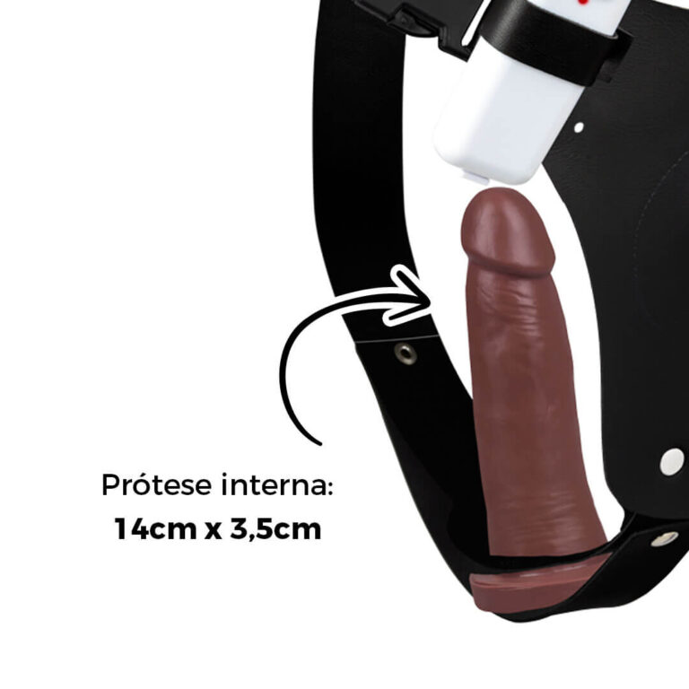 Cinta Peniana Dupla 2 Pênis 17cm x 4cm e 14cm x 3,5cm Marrom com Vibro Duplo - Imagem 4