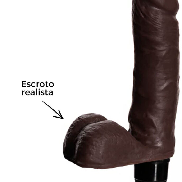 Pênis Médio 17cm x 4cm Realista Cyberskin Marrom com Vibro e Escroto - Imagem 10