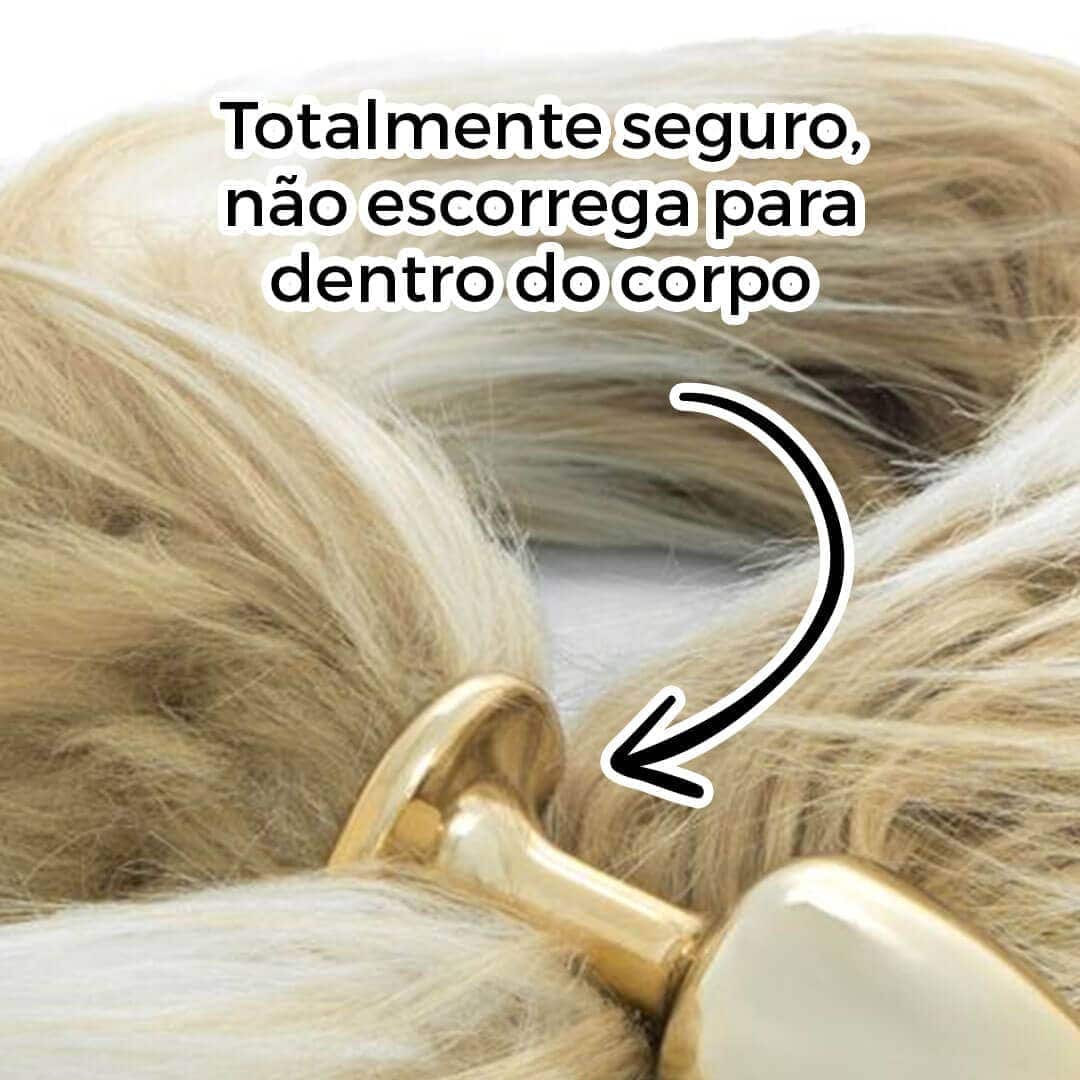 Plug Anal com Rabo Dourado e Bege - Pequeno Feito em Metal - Imagem 5