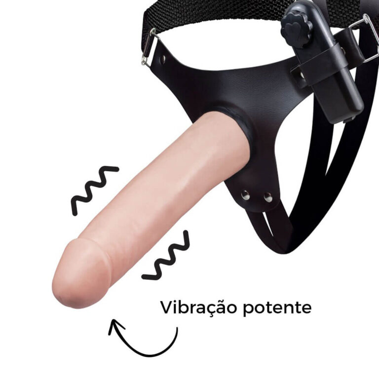 Cinta Peniana Grande 19cm x 3,8cm Bege com Vibro - Imagem 8