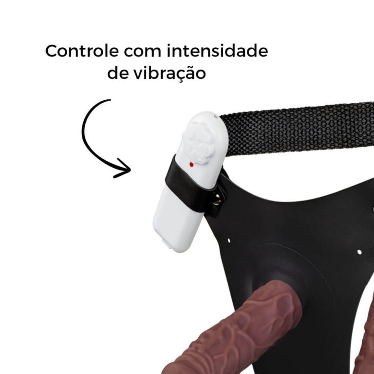 Cinta Peniana Dupla 2 Pênis 12cm x 3cm e 16cm x 3,5cm Marrom com Vibro Interno - Imagem 13