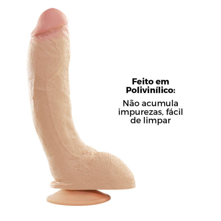 Pênis Grande 20cm x 4,5cm Bege com Escroto e Ventosa - Imagem 9