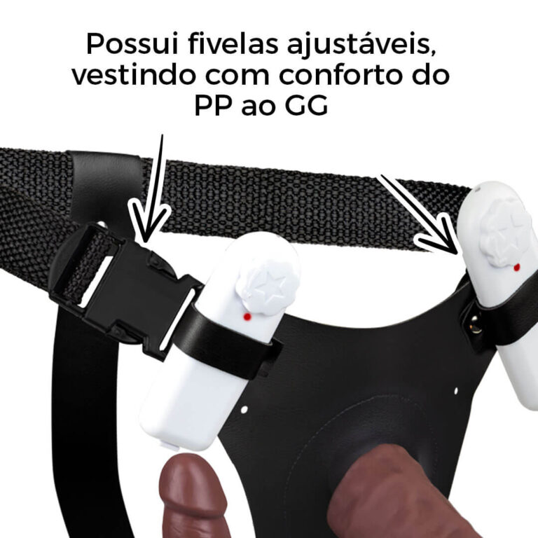 Cinta Peniana Dupla 2 Pênis 17cm x 4cm e 14cm x 3,5cm Marrom com Vibro Duplo - Imagem 14