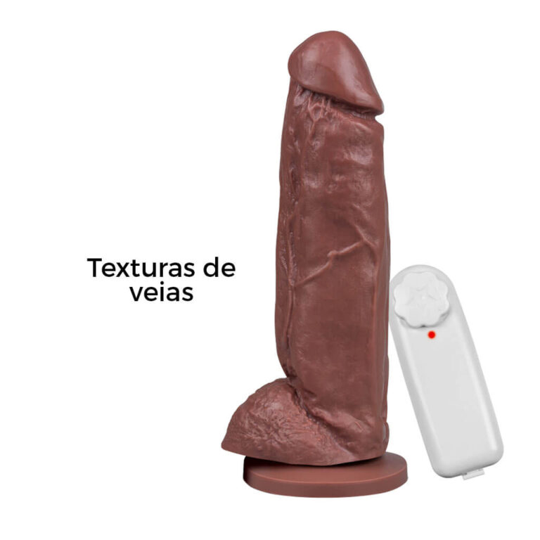 Pênis Grande 18,5cm x 4,5cm Marrom com Escroto, Ventosa e Vibro - Imagem 12
