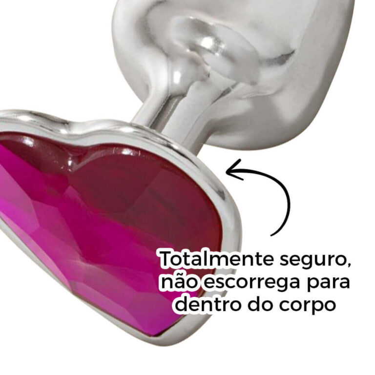 Plug Anal P 6,5cm x 3cm Prata com Pedra de Coração Rosa - Cromado Feito em Metal - Imagem 13