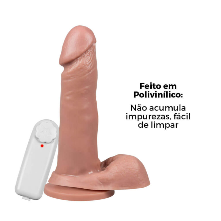 Pênis Médio 17cm x 3,5cm Bege com Escroto, Ventosa e Vibro - Imagem 13