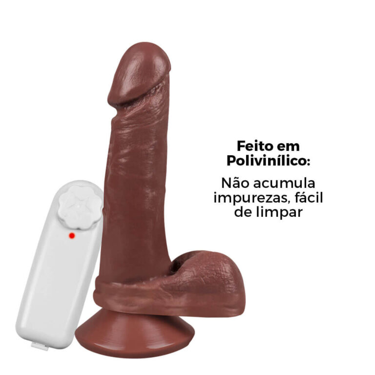 Pênis Médio 17cm x 3,5cm Marrom com Escroto, Ventosa e Vibro - Imagem 13