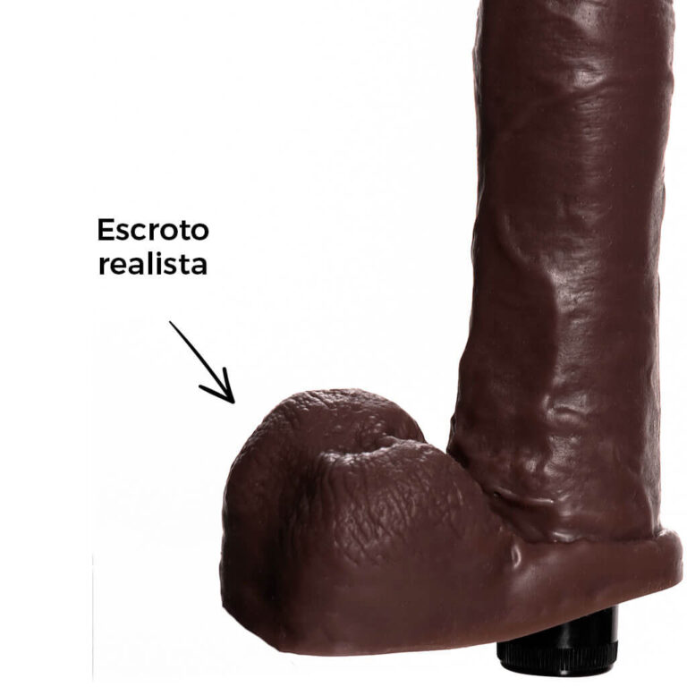 Pênis Grande 19,5cm x 4,5cm Realista Cyberskin Marrom com Vibro e Escroto - Imagem 10