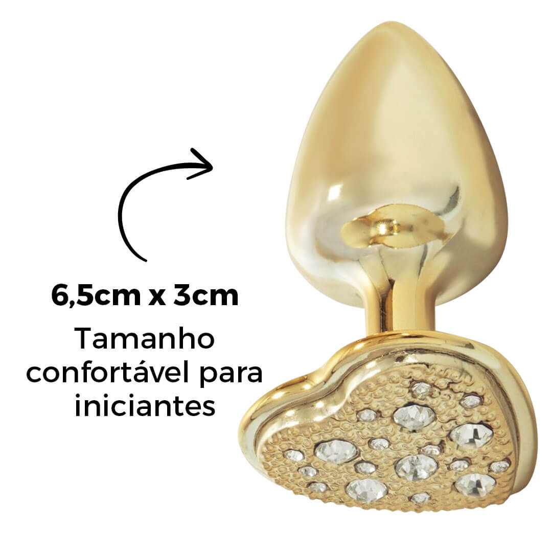 Plug Anal com Pedra de Coração Cravejada em Strass Dourado Feito em Metal - Imagem 8