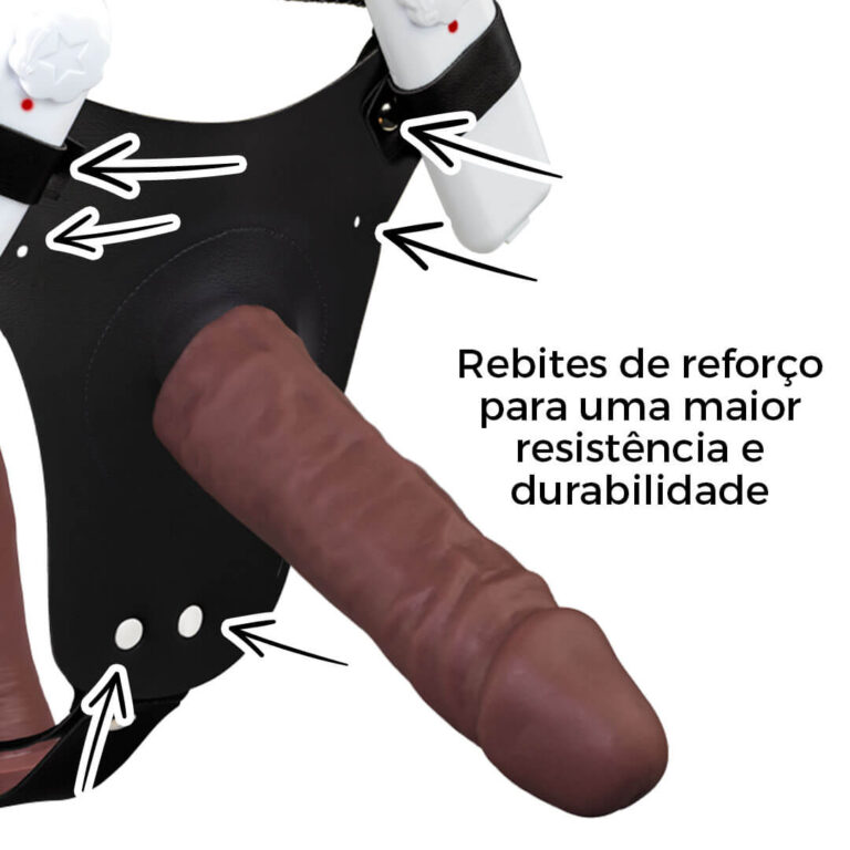 Cinta Peniana Dupla 2 Pênis 17cm x 4cm e 14cm x 3,5cm Marrom com Vibro Duplo - Imagem 17