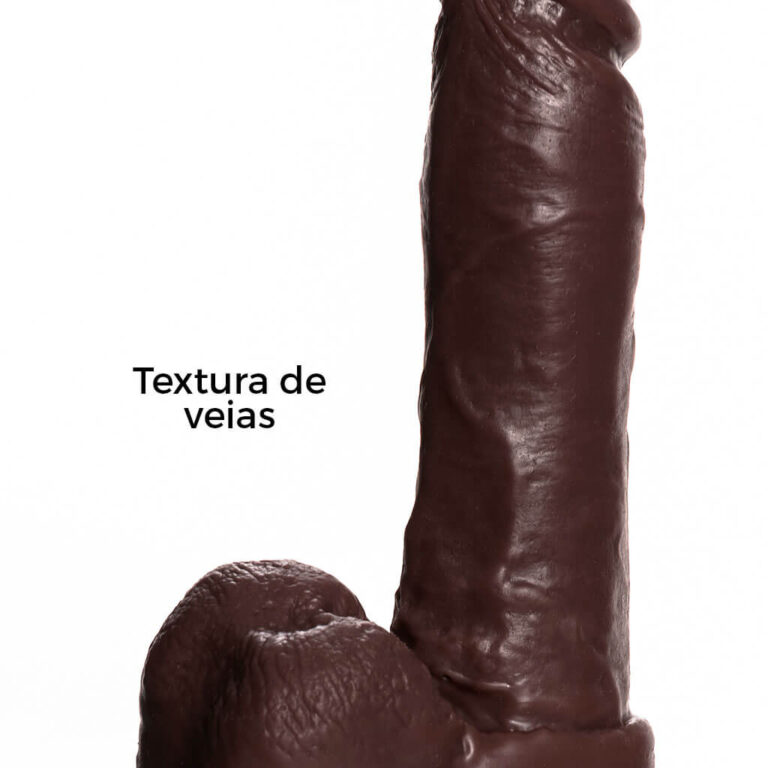 Pênis Grande 19,5cm x 4,5cm Realista Cyberskin Marrom com Vibro e Escroto - Imagem 12