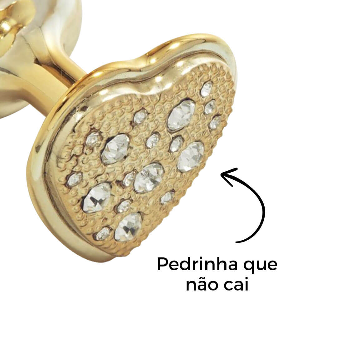 Plug Anal com Pedra de Coração Cravejada em Strass Dourado Feito em Metal - Imagem 14