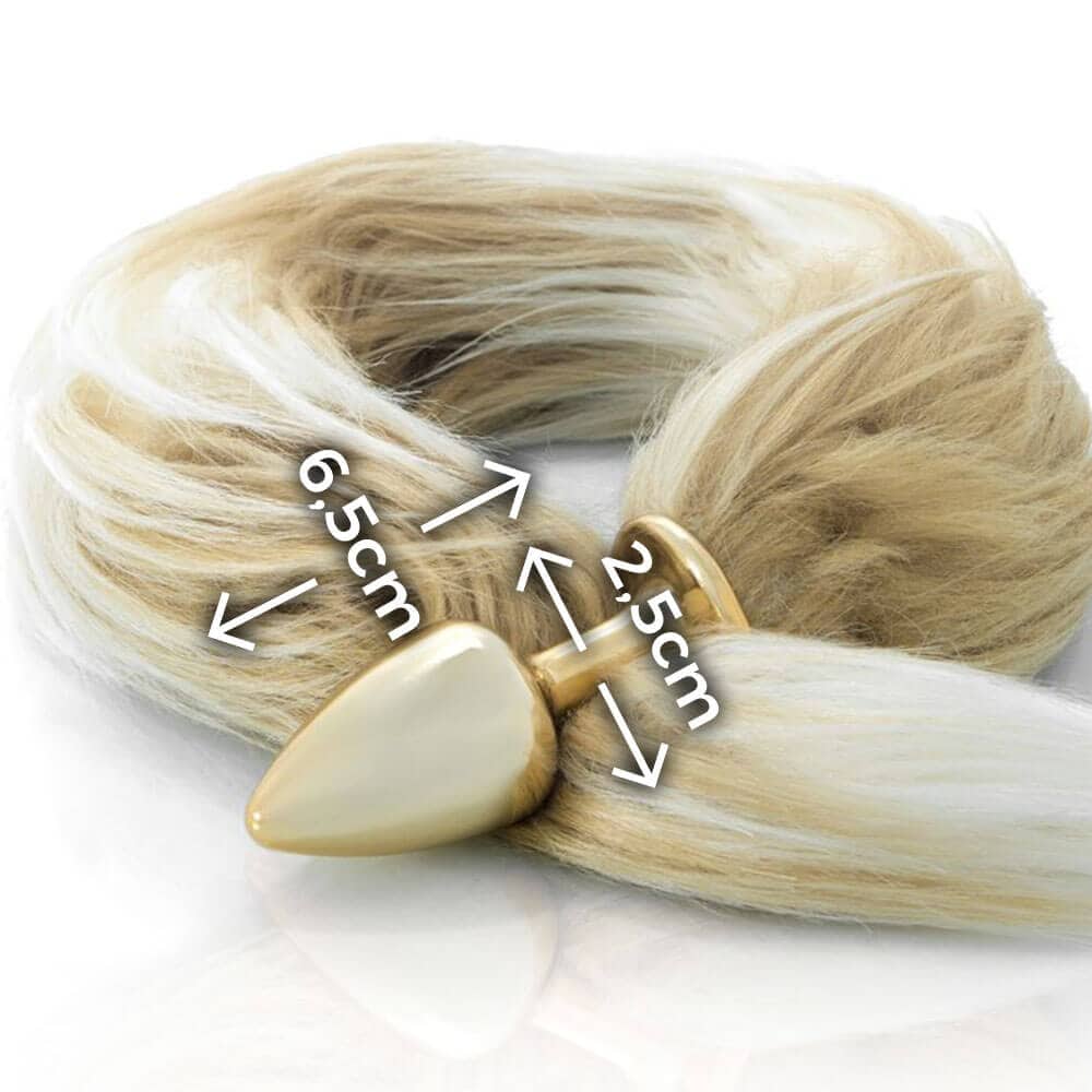 Plug Anal com Rabo Dourado e Bege - Pequeno Feito em Metal - Imagem 4
