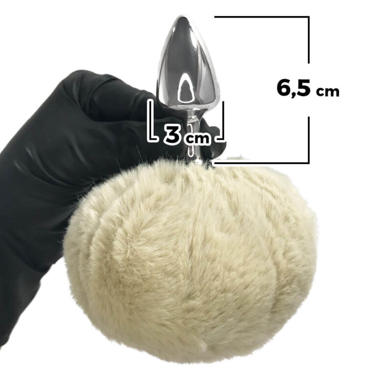 Plug Anal com Pompom de Coelho Bege - Feito em Metal - Imagem 3