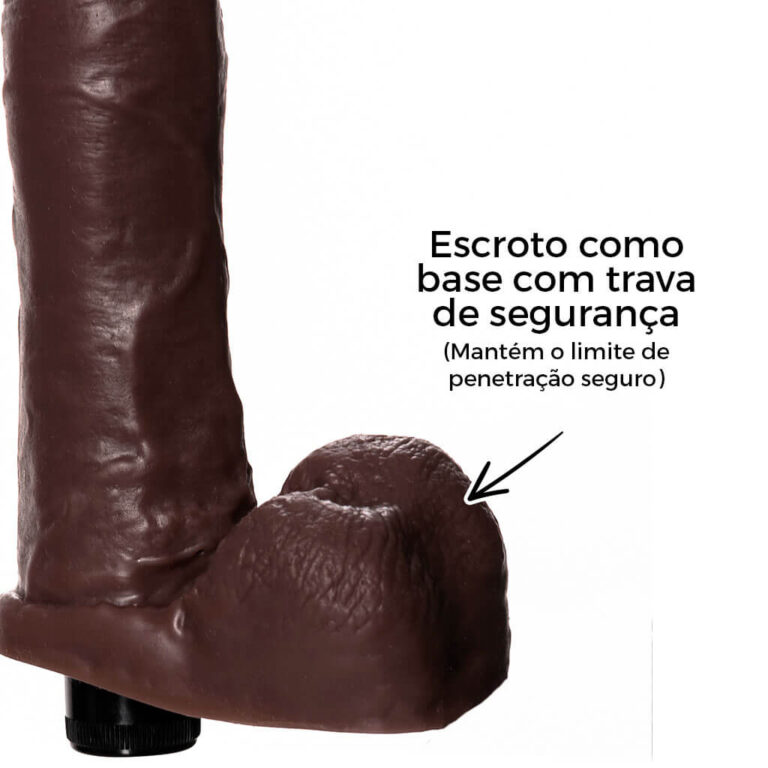 Pênis Grande 19,5cm x 4,5cm Realista Cyberskin Marrom com Vibro e Escroto - Imagem 11