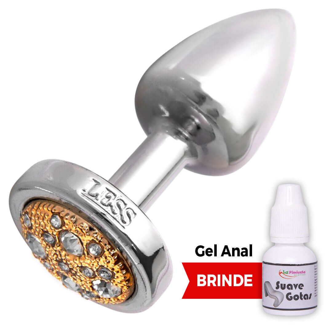 Plug Anal Leve sem Metal Pedra Cravejada Dourada - Pequeno Feito em ABS