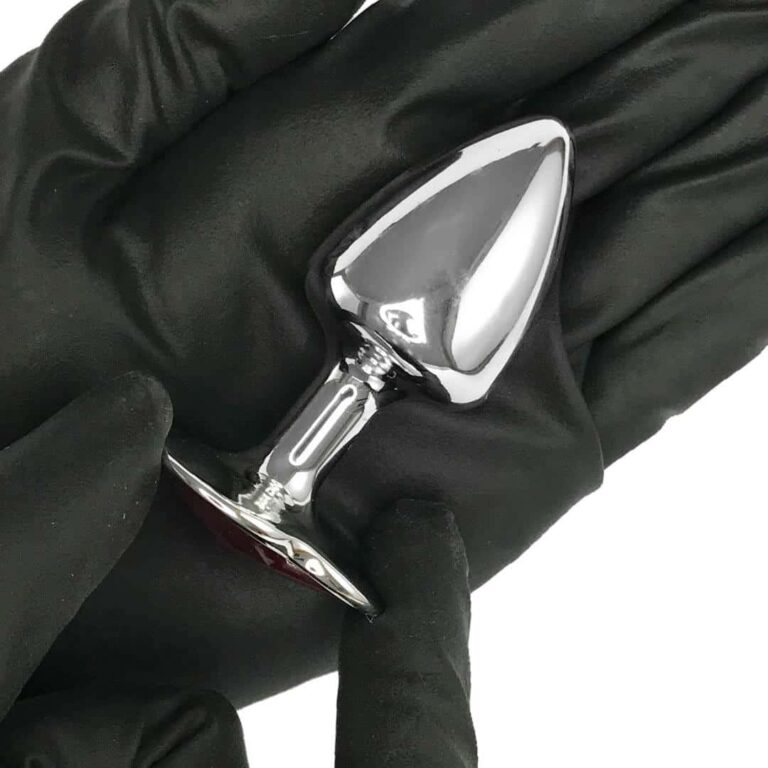 Plug Anal P 6,5cm x 3cm Prata com Pedra de Coração Rosa - Cromado Feito em Metal - Imagem 5