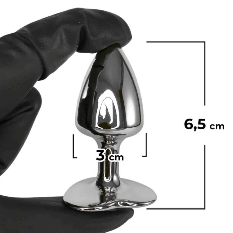 Plug Anal P 6,5cm x 3cm Prata com Pedra de Coração Rosa - Cromado Feito em Metal - Imagem 3