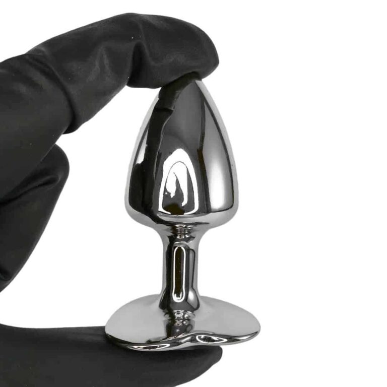 Plug Anal P 6,5cm x 3cm Prata com Pedra de Coração Rosa - Cromado Feito em Metal - Imagem 7