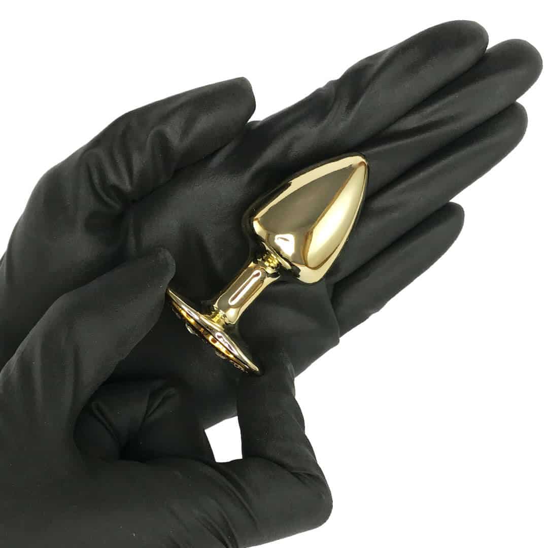 Plug Anal com Pedra de Coração Cravejada em Strass Dourado Feito em Metal - Imagem 4