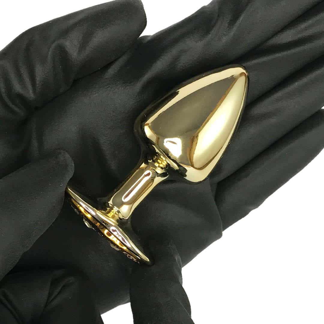 Plug Anal com Pedra de Coração Cravejada em Strass Dourado Feito em Metal - Imagem 5