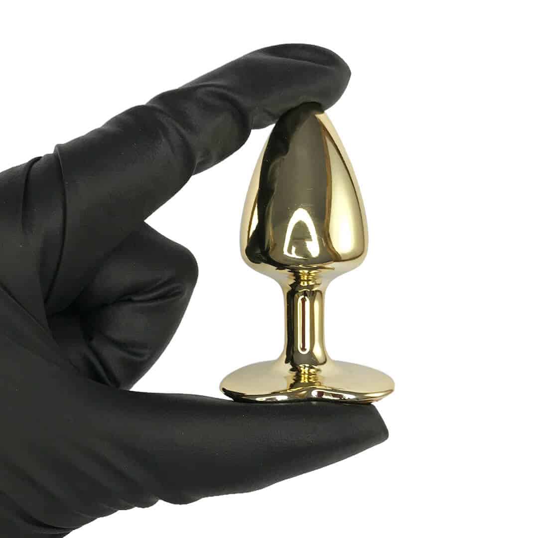 Plug Anal com Pedra de Coração Cravejada em Strass Dourado Feito em Metal - Imagem 7