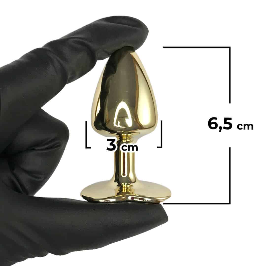 Plug Anal com Pedra de Coração Cravejada em Strass Dourado Feito em Metal - Imagem 3