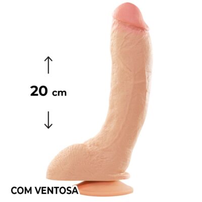 Pênis Grande 20cm x 4,5cm Bege com Escroto e Ventosa