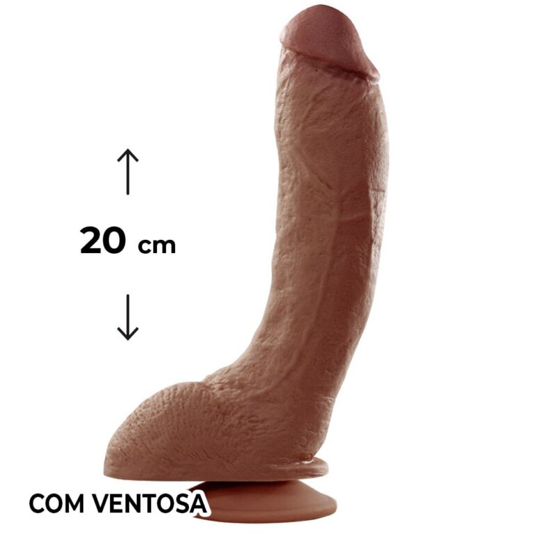 Pênis Grande 20cm x 4,5cm Marrom com Escroto e Ventosa