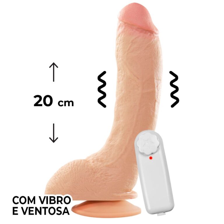 Pênis Grande 20cm x 4,5cm Bege com Ventosa e Vibro