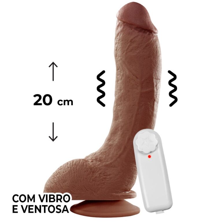 Pênis Grande 20cm x 4,5cm Marrom com Ventosa e Vibro