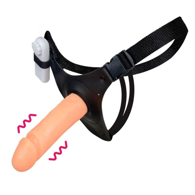 Cinta Peniana Média 15cm x 4,5cm com Pênis e Vibro Bege
