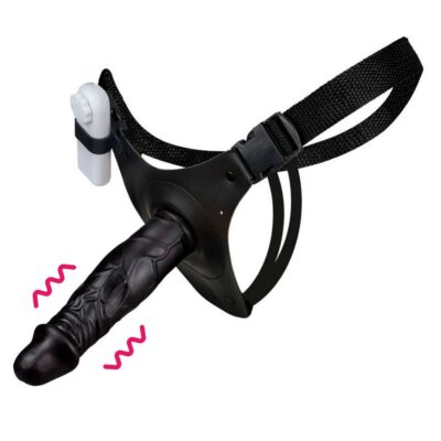 Cinta Peniana Média 16cm x 3,5cm com Pênis Preto e Vibro