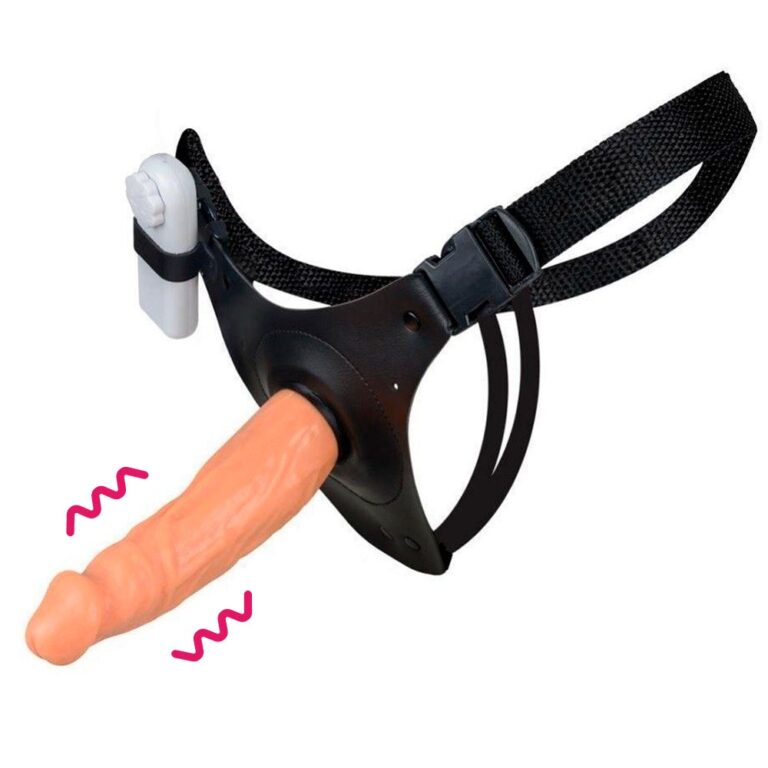 Cinta Peniana Média 15cm x 4cm com Pênis e Vibro Bege
