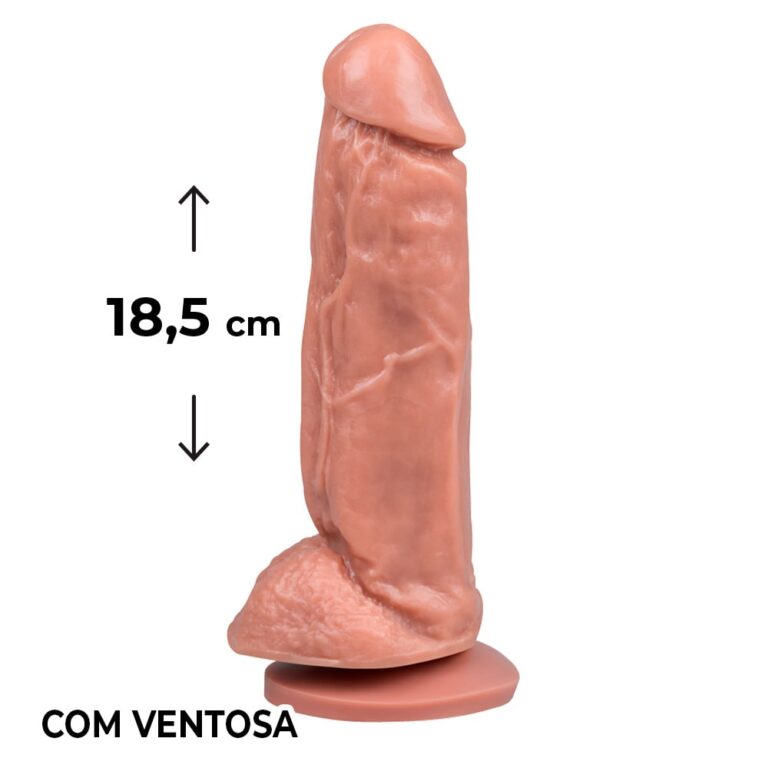 Pênis Grande 18,5cm x 4,5cm Bege com Escroto e Ventosa