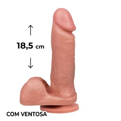 Pênis Grande 18,5cm x 4cm Bege com Escroto e Ventosa
