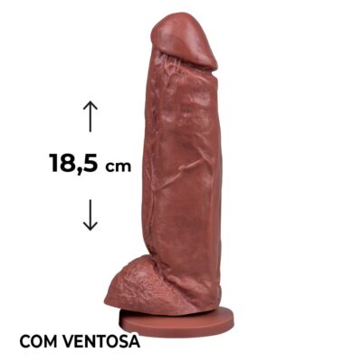 Pênis Grande 18,5cm x 4,5cm Marrom com Escroto e Ventosa