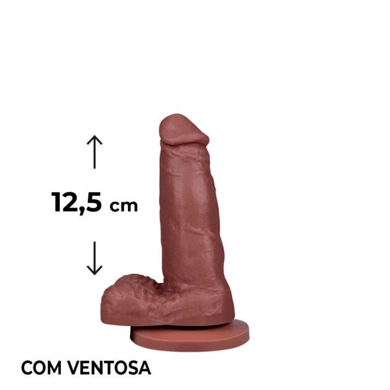 Pênis Pequeno 12,5cm x 3,2cm Marrom com Escroto e Ventosa