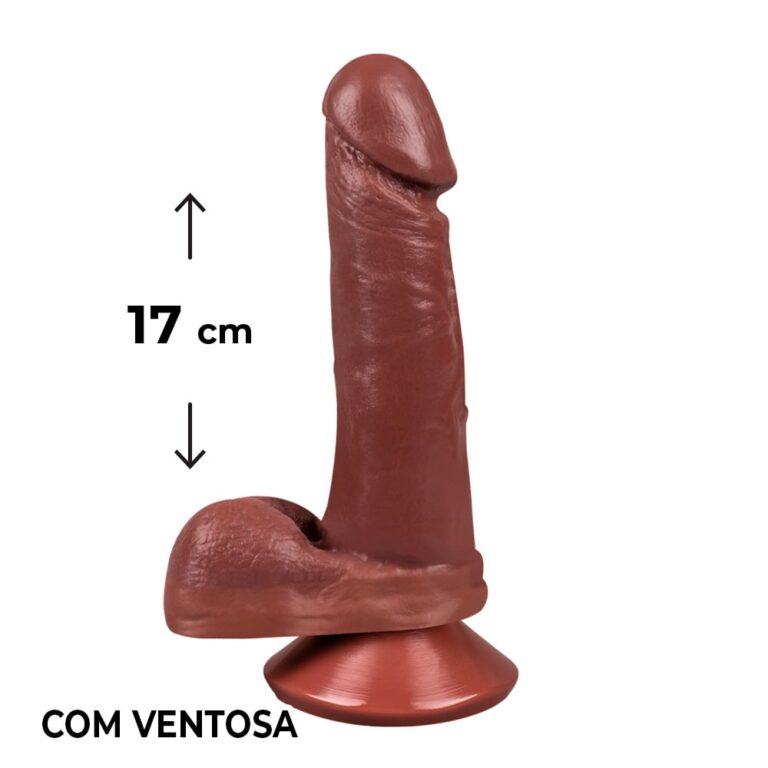 Pênis Médio 17cm x 3,5cm Marrom com Escroto e Ventosa