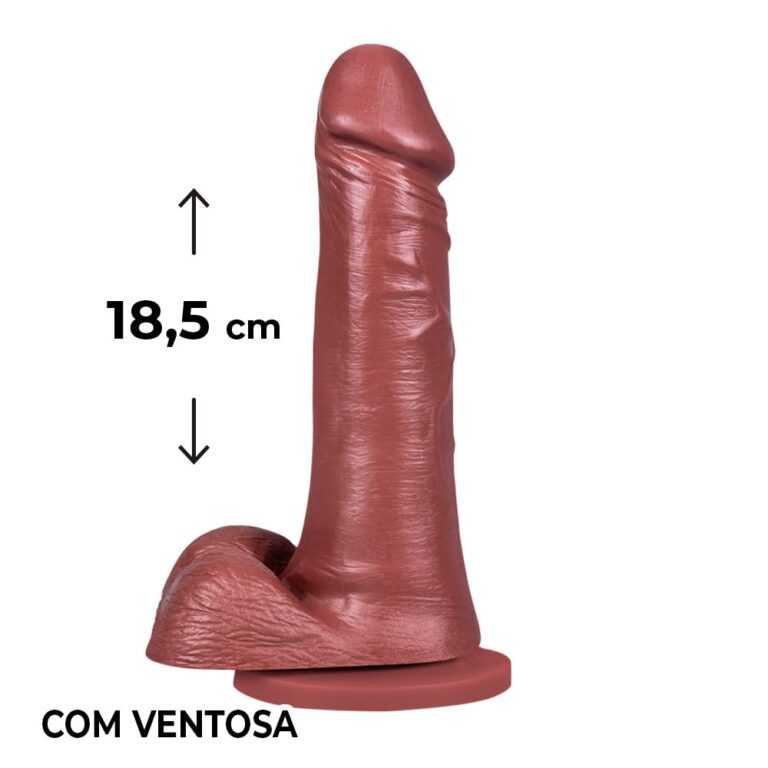 Pênis Grande 18,5cm x 4cm Marrom com Escroto e Ventosa