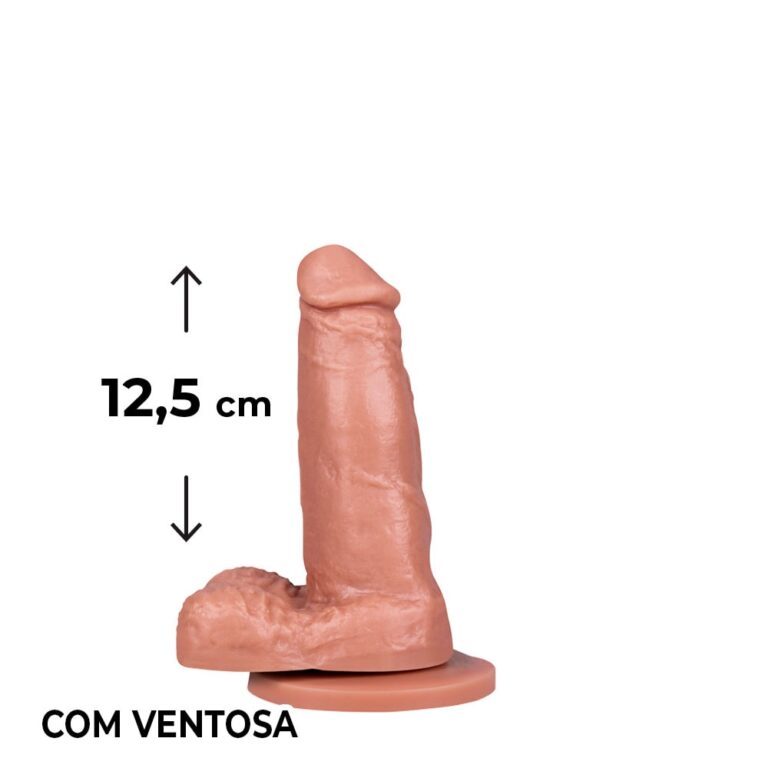 Pênis Pequeno 12,5cm x 3,2cm Bege com Escroto e Ventosa