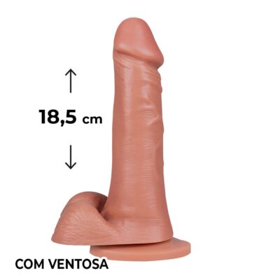 Pênis Grande 18,5cm x 4cm Bege com Escroto e Ventosa