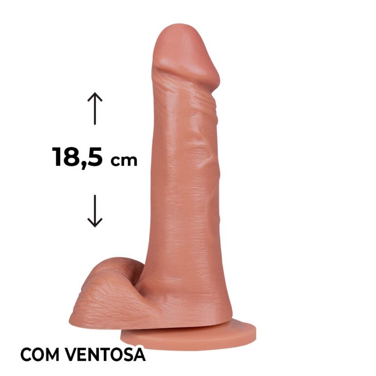 Pênis Grande 18,5cm x 4cm Bege com Escroto e Ventosa