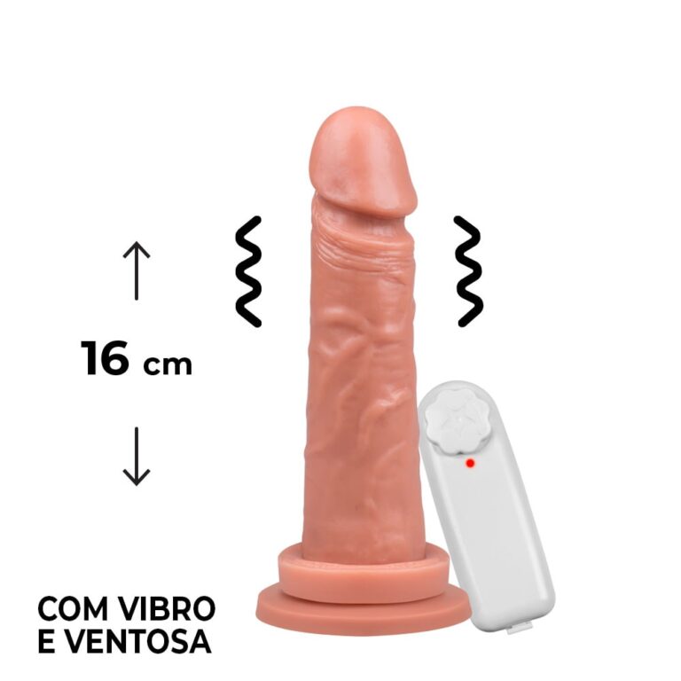 Pênis Médio 16cm x 3,8cm Bege com Ventosa e Vibro