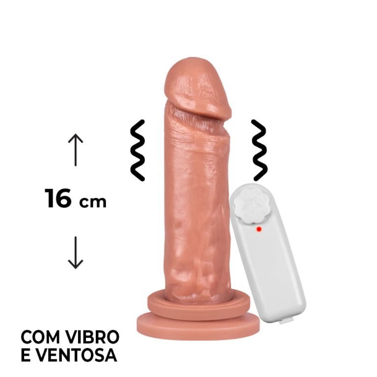 Pênis Médio 16cm x 3,5cm Bege com Ventosa e Vibro