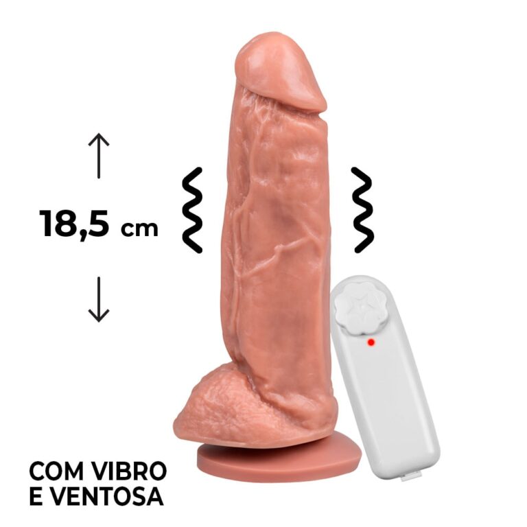Pênis Grande 18,5cm x 4,5cm Bege com Escroto, Ventosa e Vibro