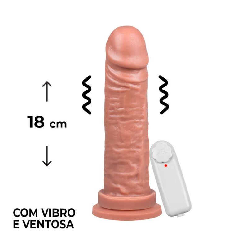 Pênis Grande 18cm x 4,5cm Bege com Ventosa e Vibro